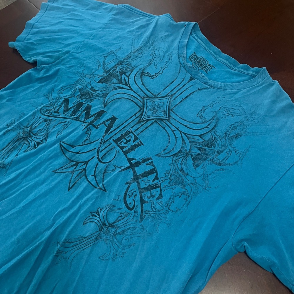 MMA Elite Mens Graphic T Shirt Blue Gothic Cross‎ Logo Short Sleeve XL RN117503